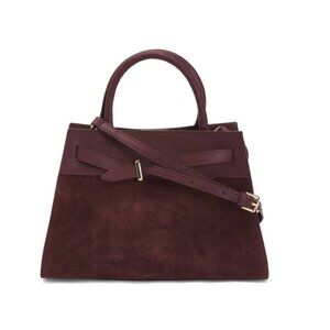 MARINA GALANTI Bordeaux Made In Italy Leather Belted Satchel